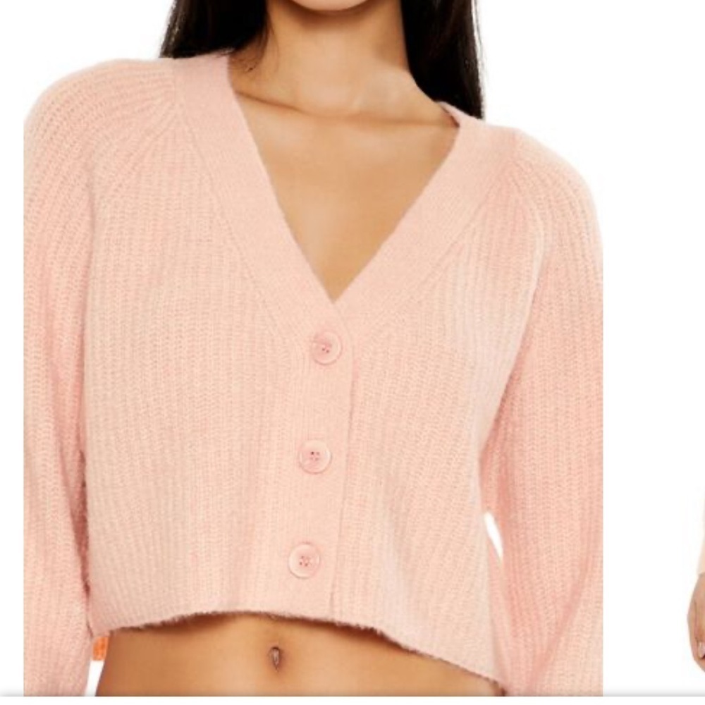 NWT FOREVER 21 Fuzzy Ribbed Cozy Cardigan Sweater  Pink size Small